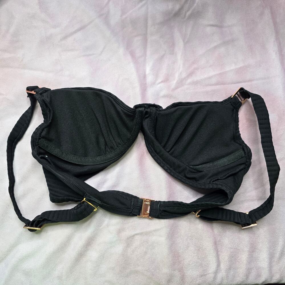 American Eagle Black Stripe Padded‎ Wired Adjustable Bikini Top Swimwear XS - Picture 3 of 3